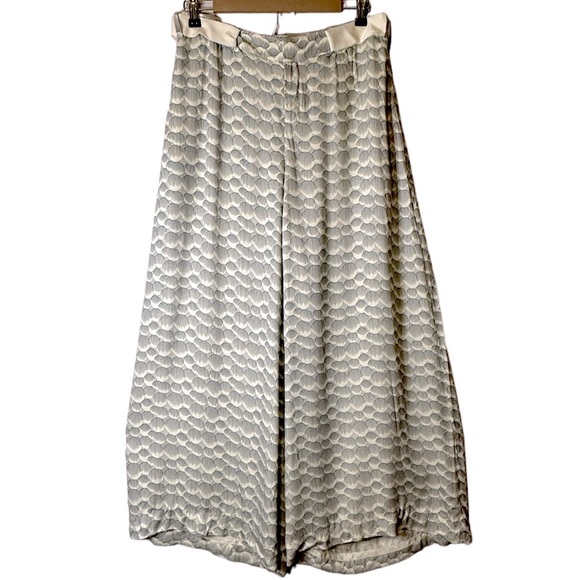 Elevenses Anthropologie Herringbone Wide Leg Pants Blue Ivory Belt Size 6 - Picture 3 of 11